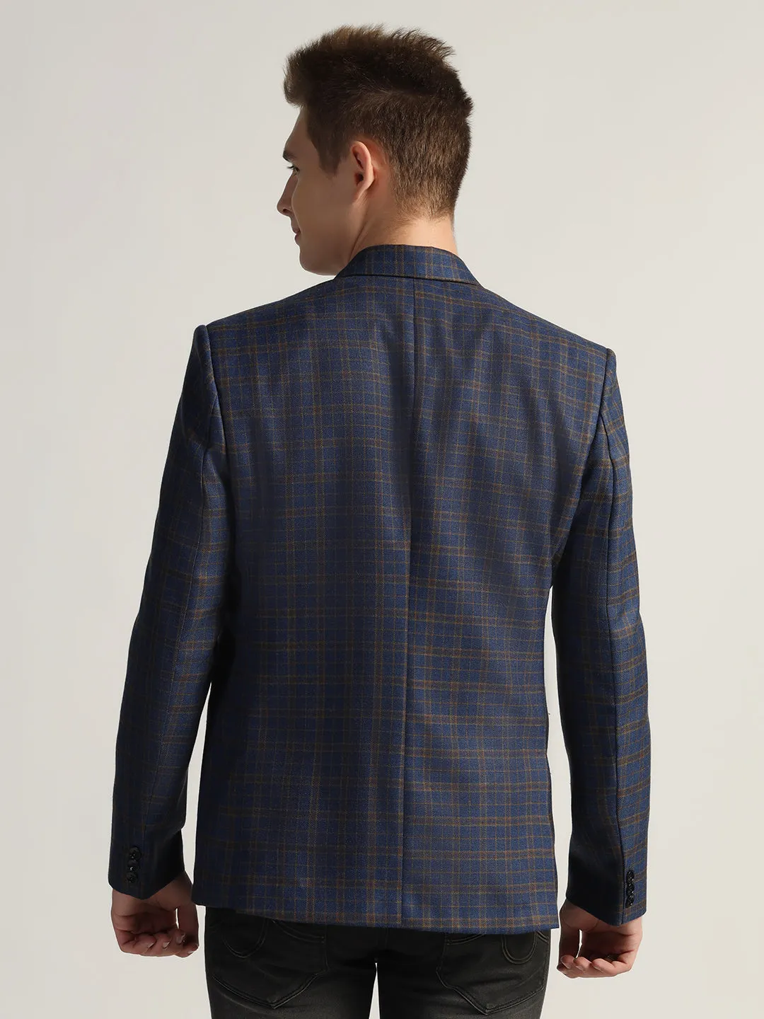 Men's Royal Blue Checked Tweed Blazer