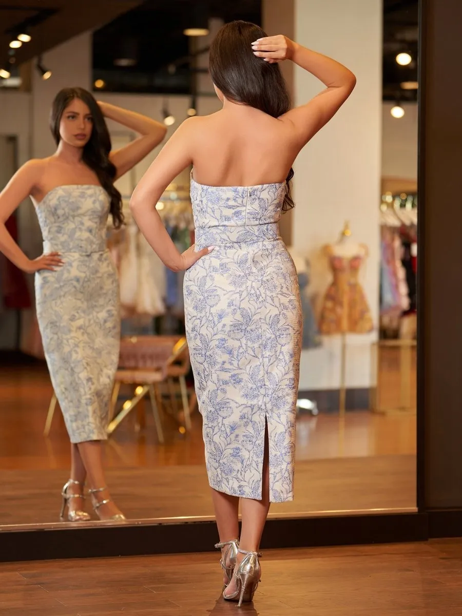 Mermaid Tea Length Strapless Prom Dresses with Sashes