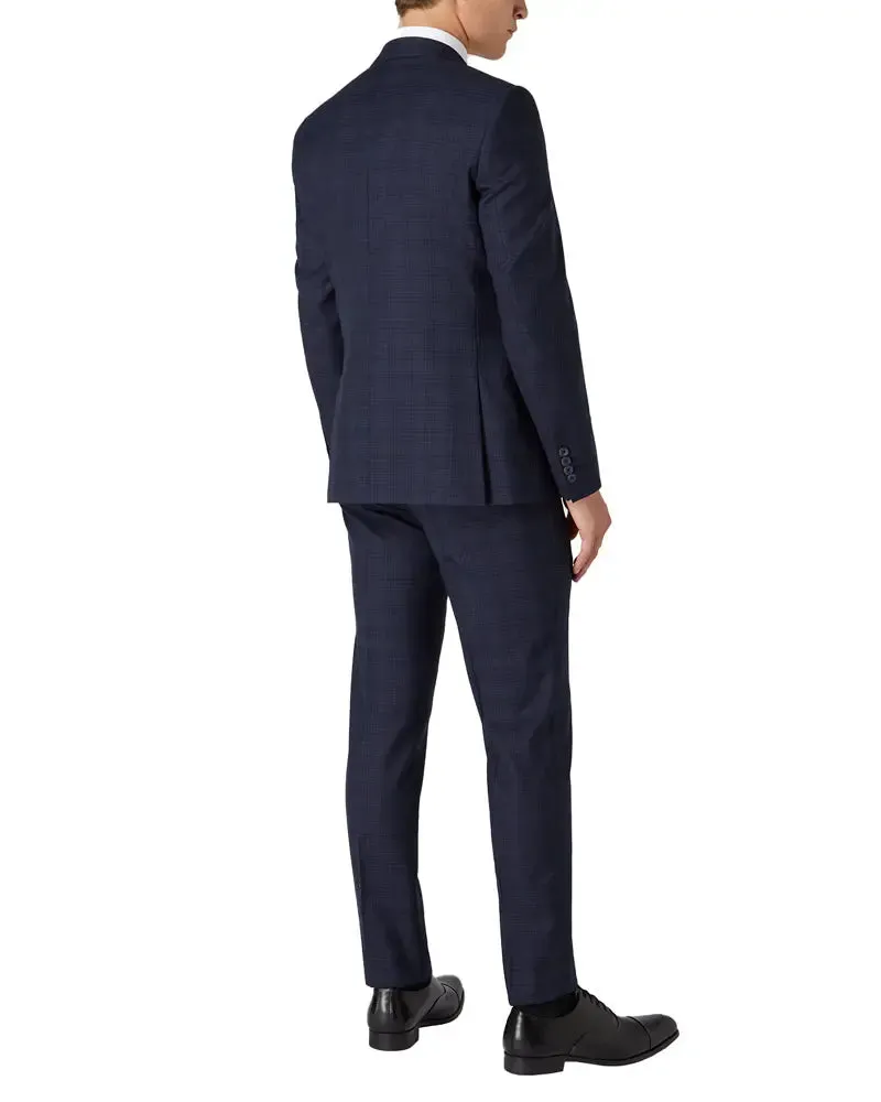 Micro Check Peak Lapel Trouser - Navy / Brown