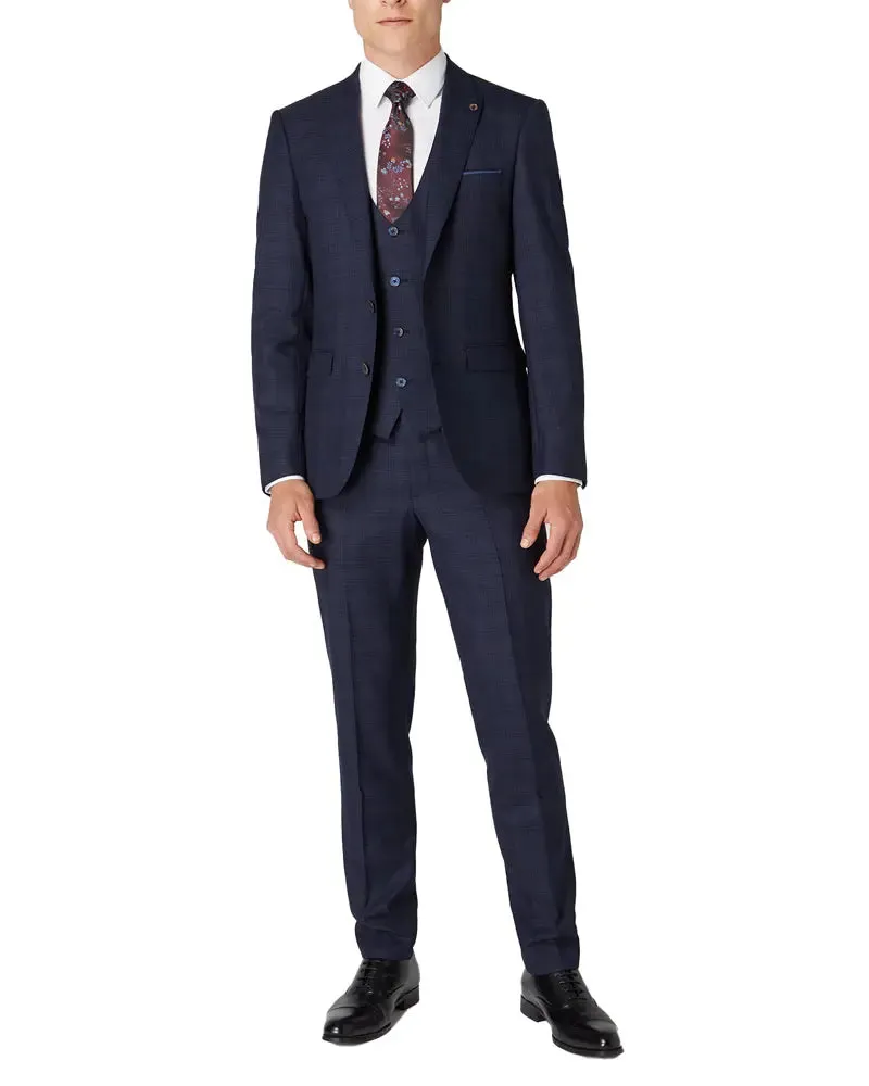 Micro Check Peak Lapel Trouser - Navy / Brown