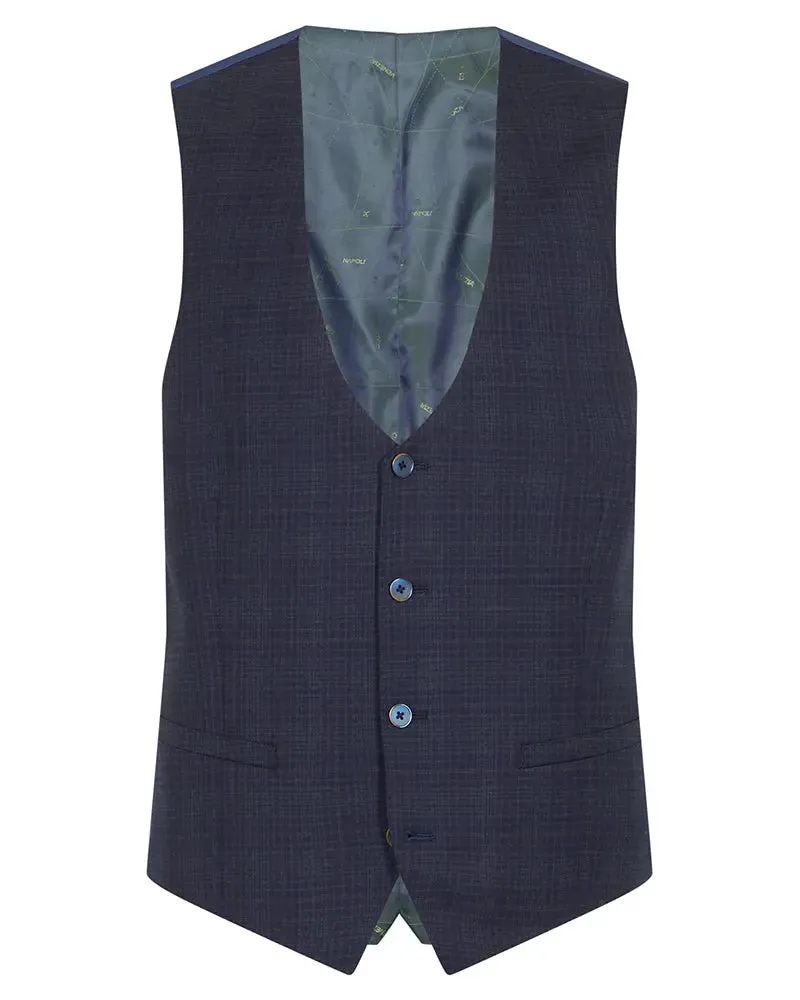Micro Check Peak Lapel Waistcoat - Navy / Brown