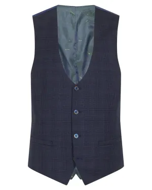 Micro Check Peak Lapel Waistcoat - Navy / Brown