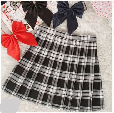 Midi Pleated Women Skirts High Waist Red A-Line Short Skirts Uniforms School Tartan Plaid Skirt Saias