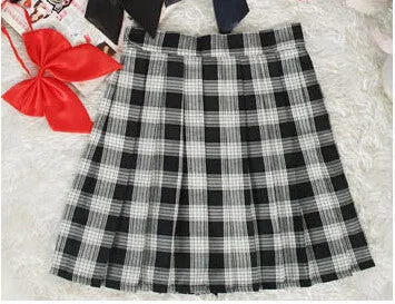 Midi Pleated Women Skirts High Waist Red A-Line Short Skirts Uniforms School Tartan Plaid Skirt Saias