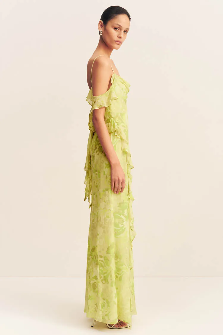 Miller Ruffle Cowl Maxi Dress in Lime
