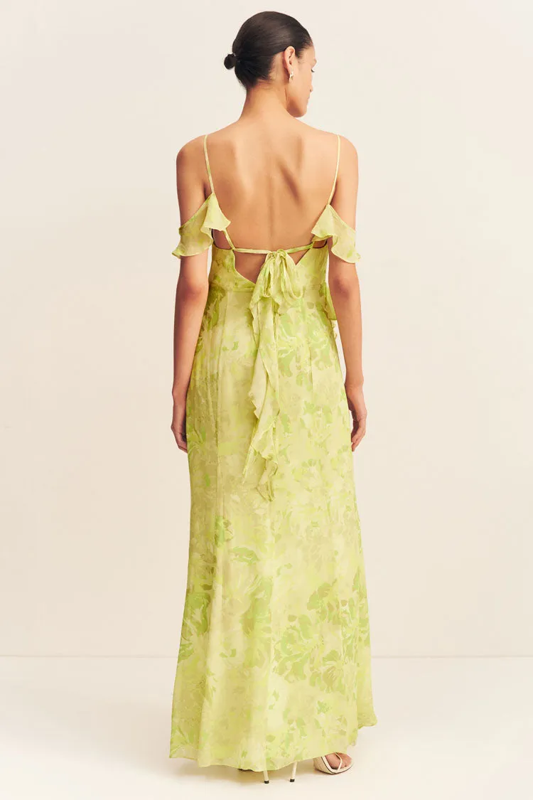 Miller Ruffle Cowl Maxi Dress in Lime