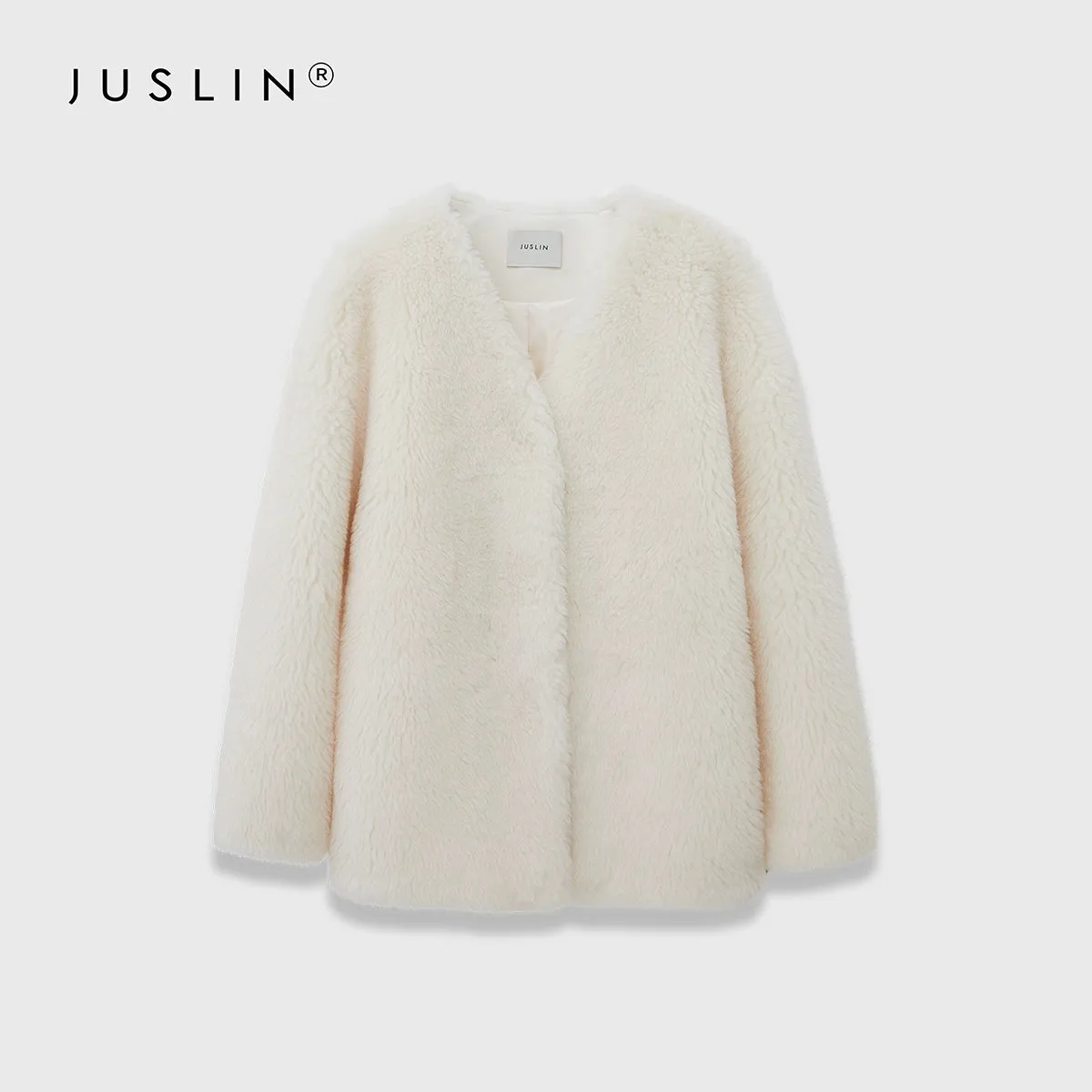Minimalist Faux Fur V-Neck Coat