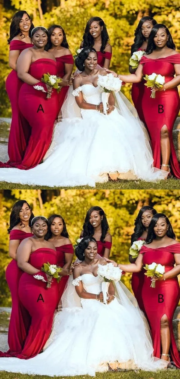 Mismatched Red Mermaid Maxi Long Bridesmaid Dresses For Wedding Party,WG1808