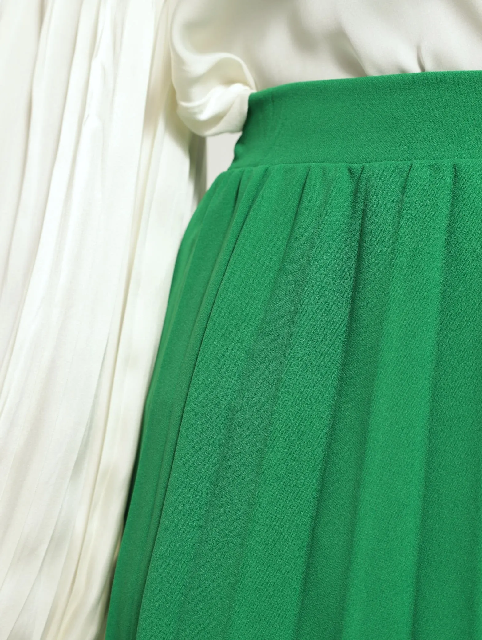 Mock Wrap Pleated Midi Skirt - Green