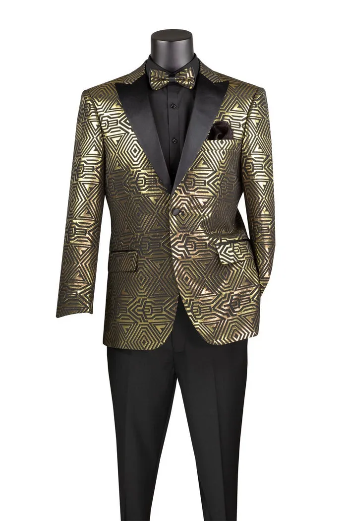 Modern Fit Jacquard Jacket with Matching Bow Tie Metallic Design Gold BM-4