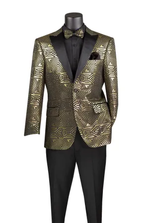 Modern Fit Jacquard Jacket with Matching Bow Tie Metallic Design Gold BM-4