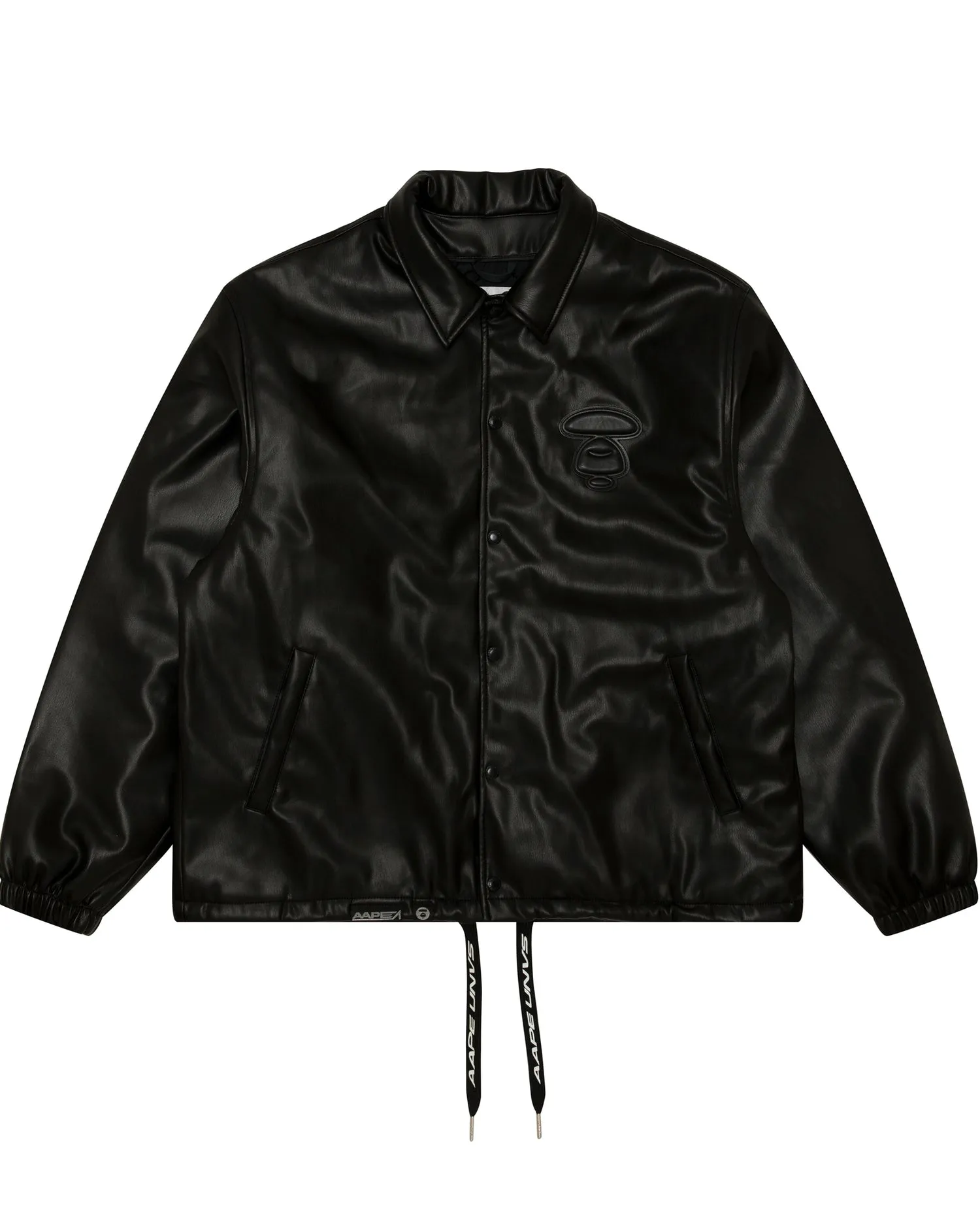 Moonface logo hooded faux leather jacket