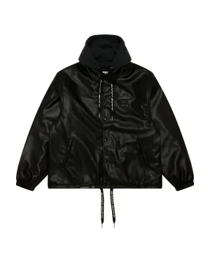 Moonface logo hooded faux leather jacket