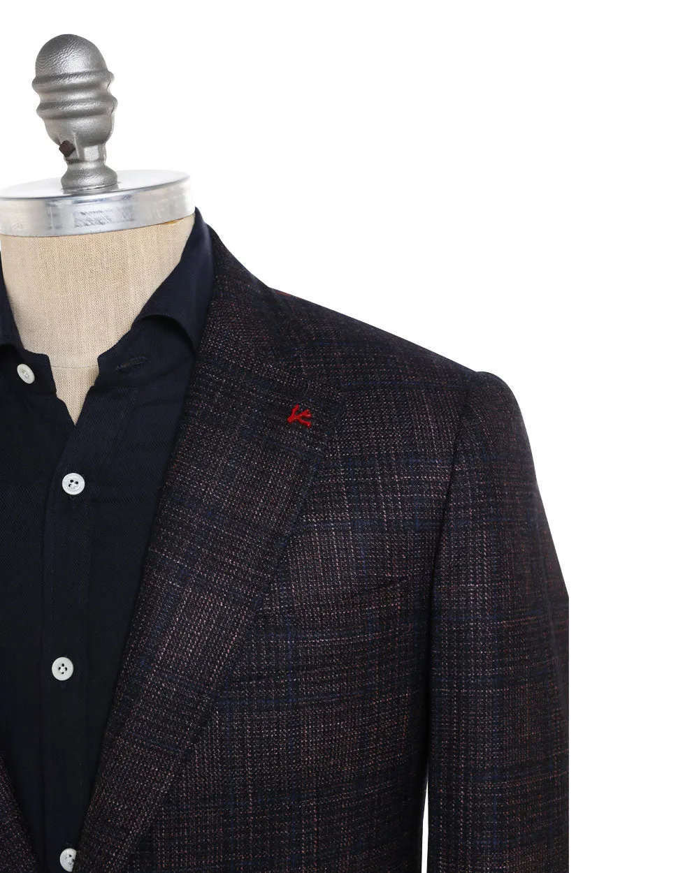 Navy and Rust Wool Blend Plaid Sportcoat