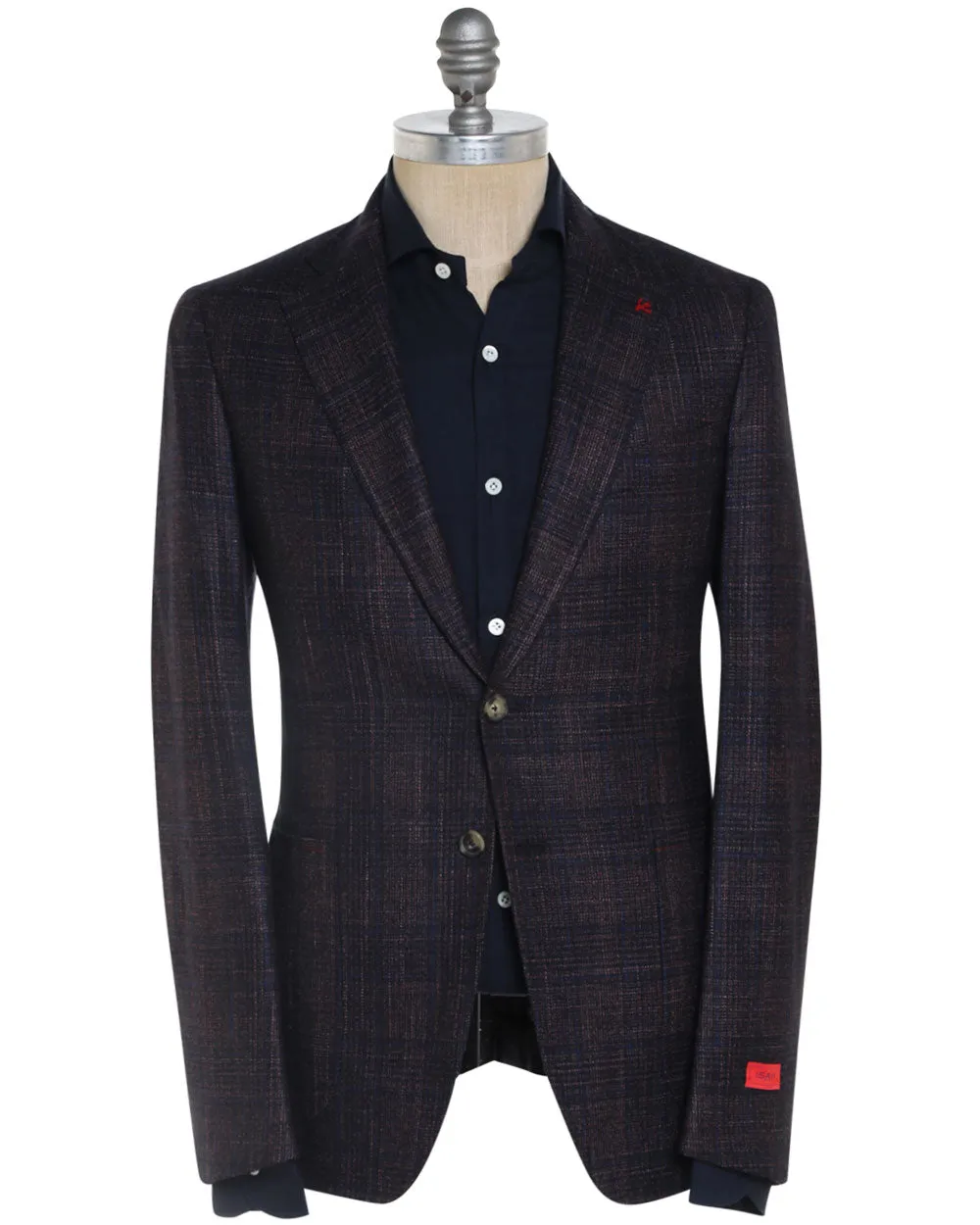 Navy and Rust Wool Blend Plaid Sportcoat
