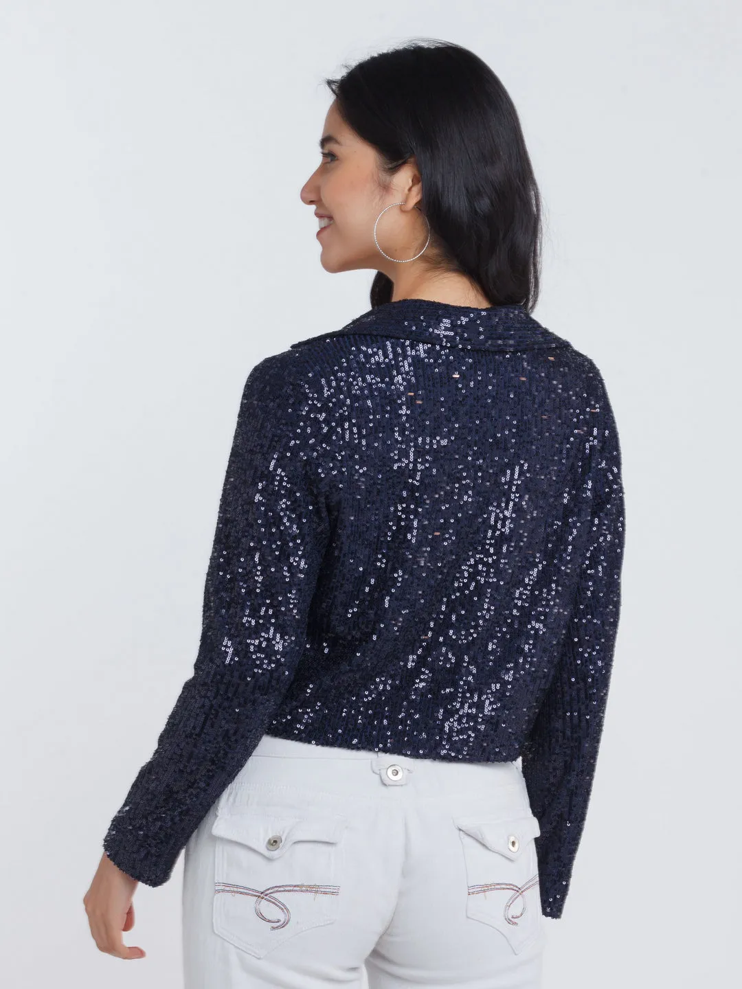 Navy Blue Solid Blazer