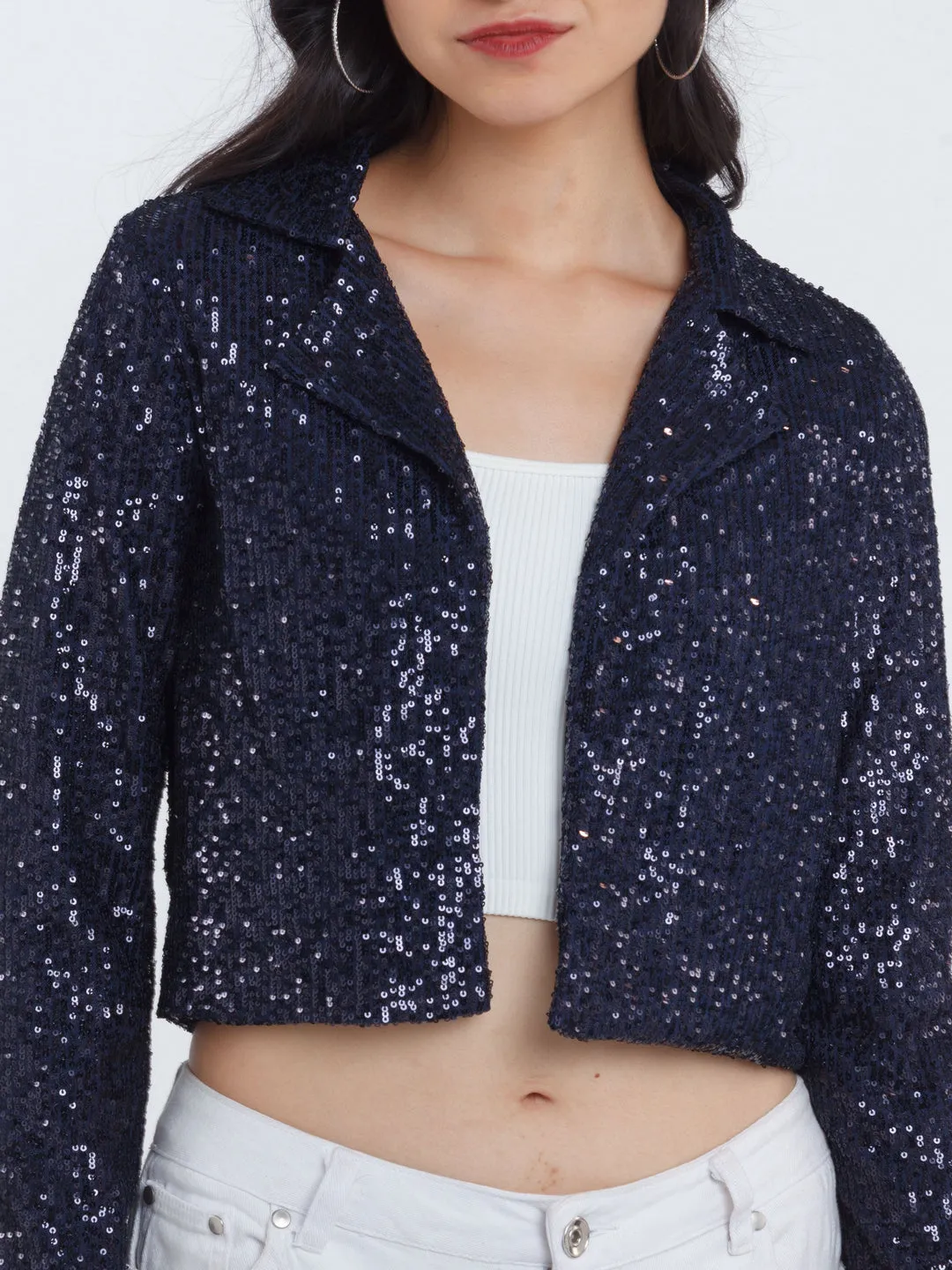 Navy Blue Solid Blazer