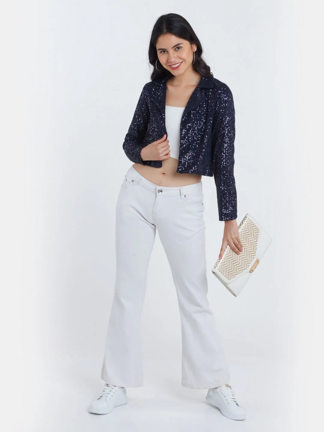 Navy Blue Solid Blazer