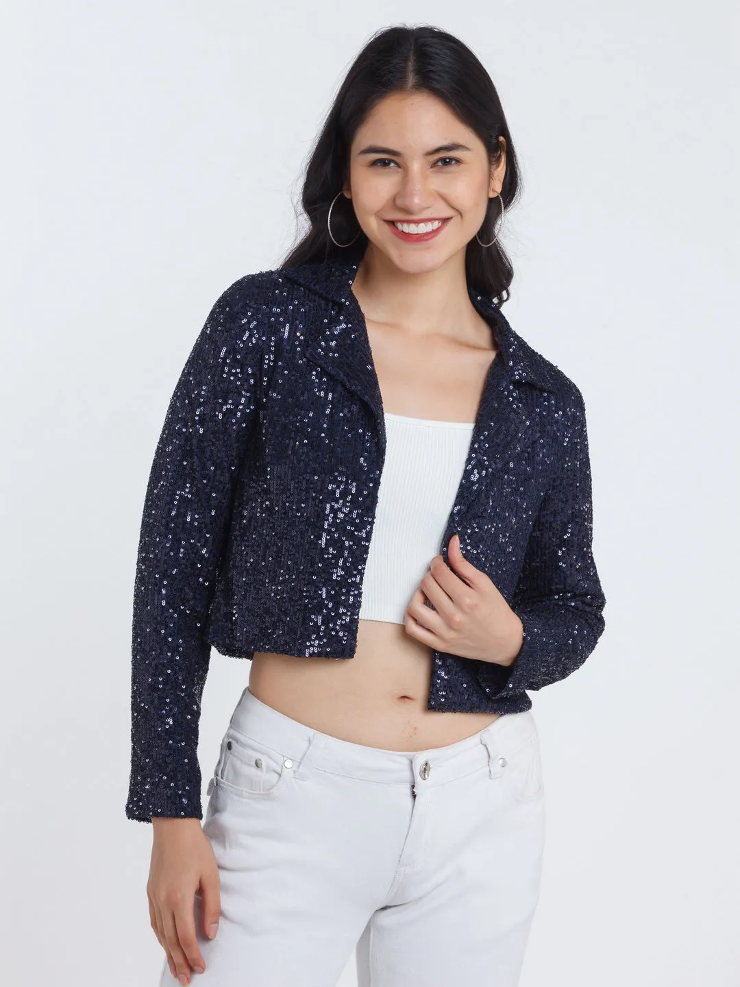 Navy Blue Solid Blazer