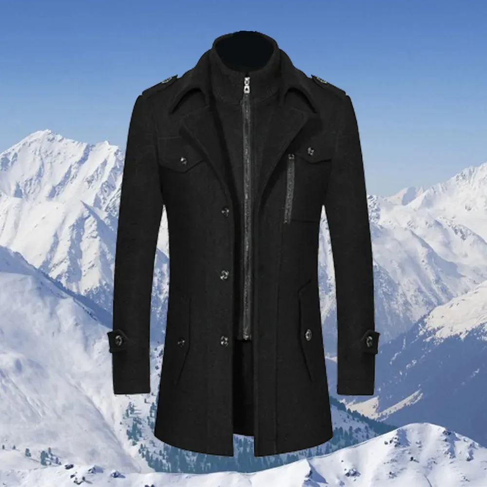 Obsidianschwalbe langer taillierter wollüberzug mit taschendetails