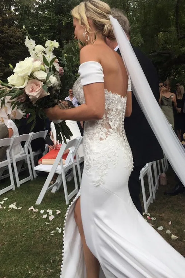 Off Shoulder Sweetheart A Line Wedding Dresses with Split