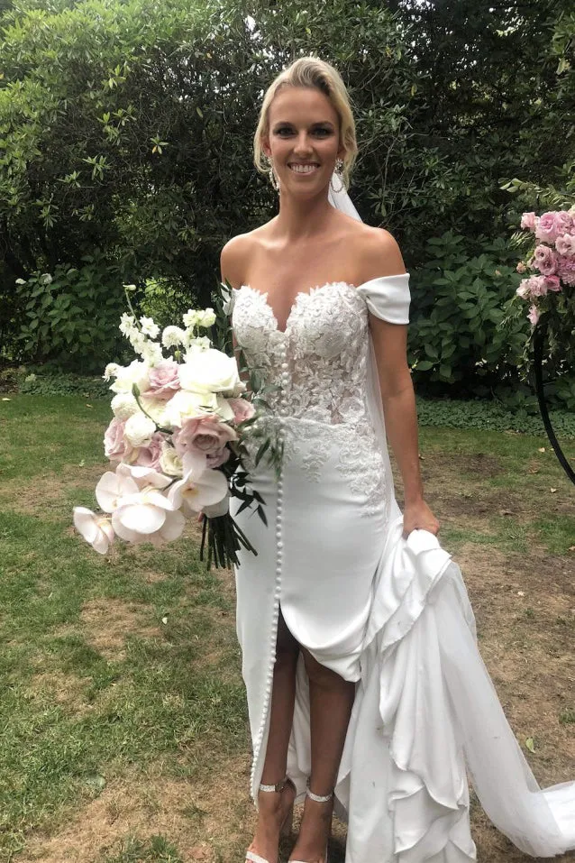 Off Shoulder Sweetheart A Line Wedding Dresses with Split