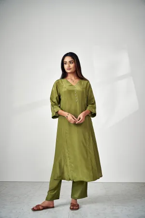 Olive Natural Crepe Kurta Set