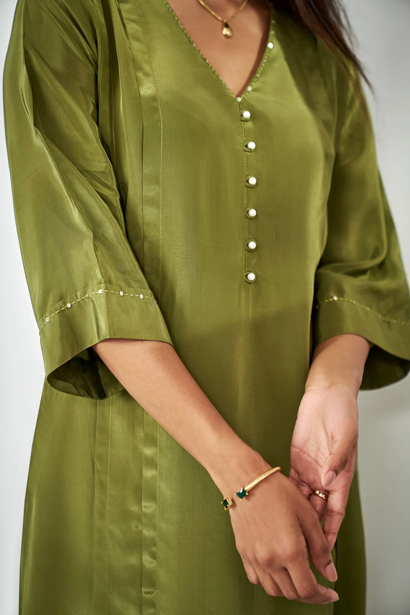 Olive Natural Crepe Kurta Set