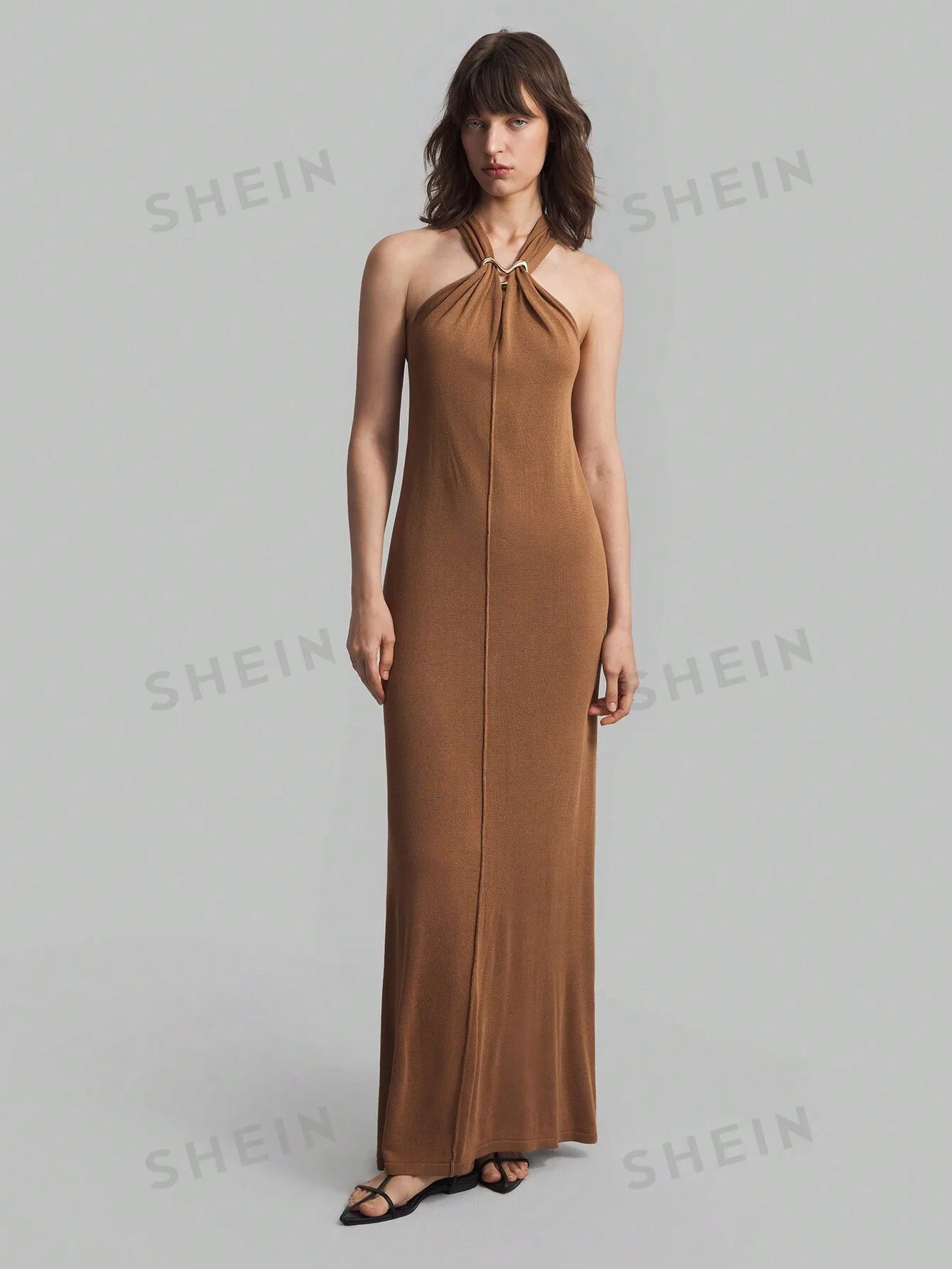 Ontre Women's Elegant Holiday Halter Neck Dress, Autumn Outfit For Vacation, Back To School And Outing
