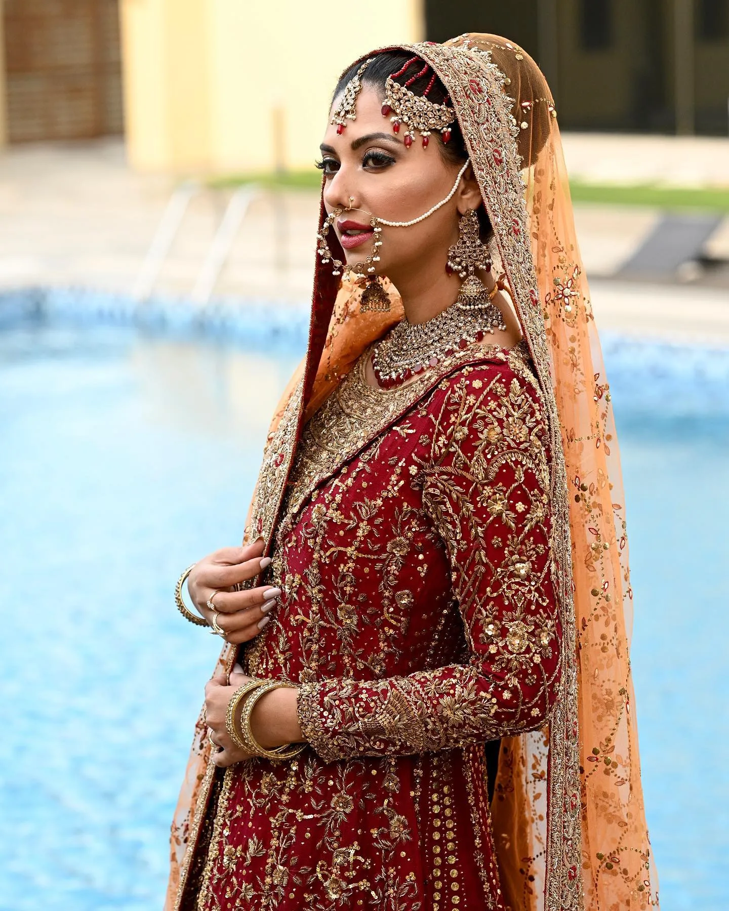 Orange Red Kameez Lehenga for Pakistani Bridal Dresses