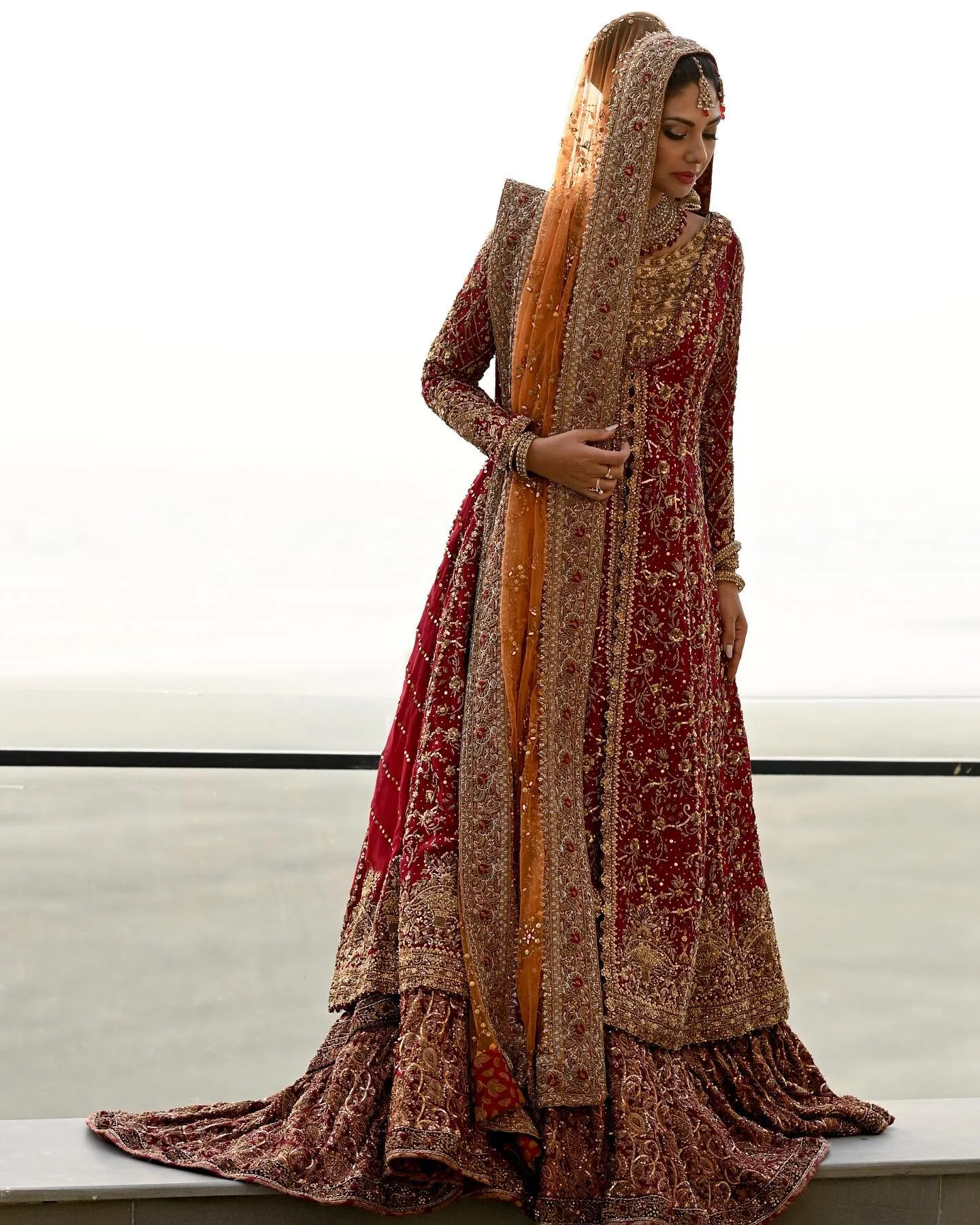 Orange Red Kameez Lehenga for Pakistani Bridal Dresses