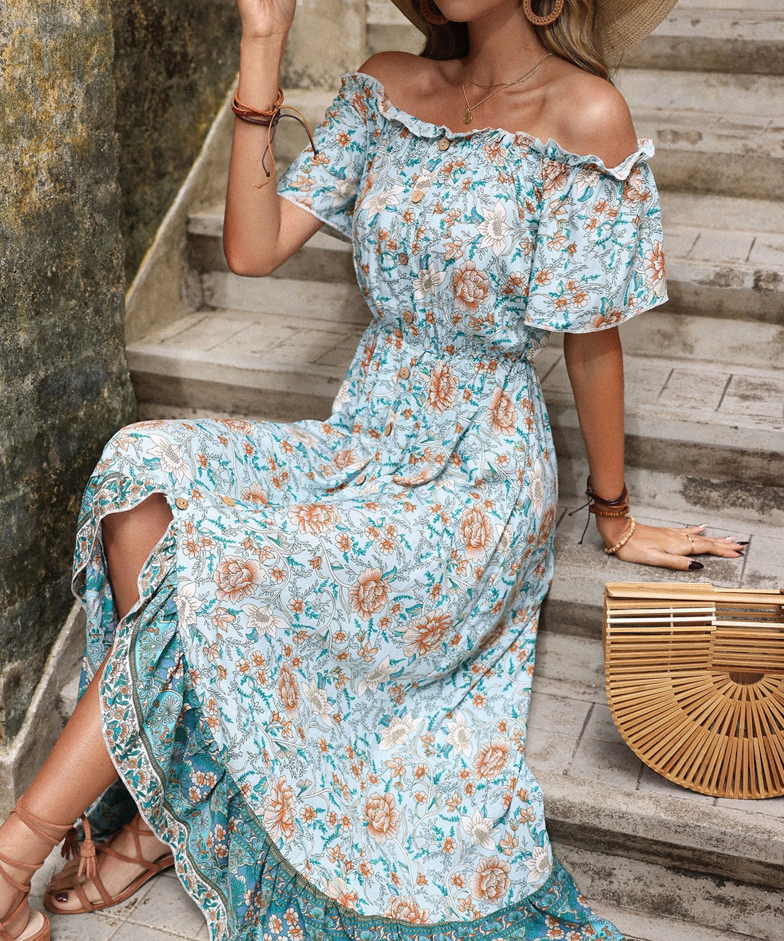 Orlace Maxi Dress - Blue Print