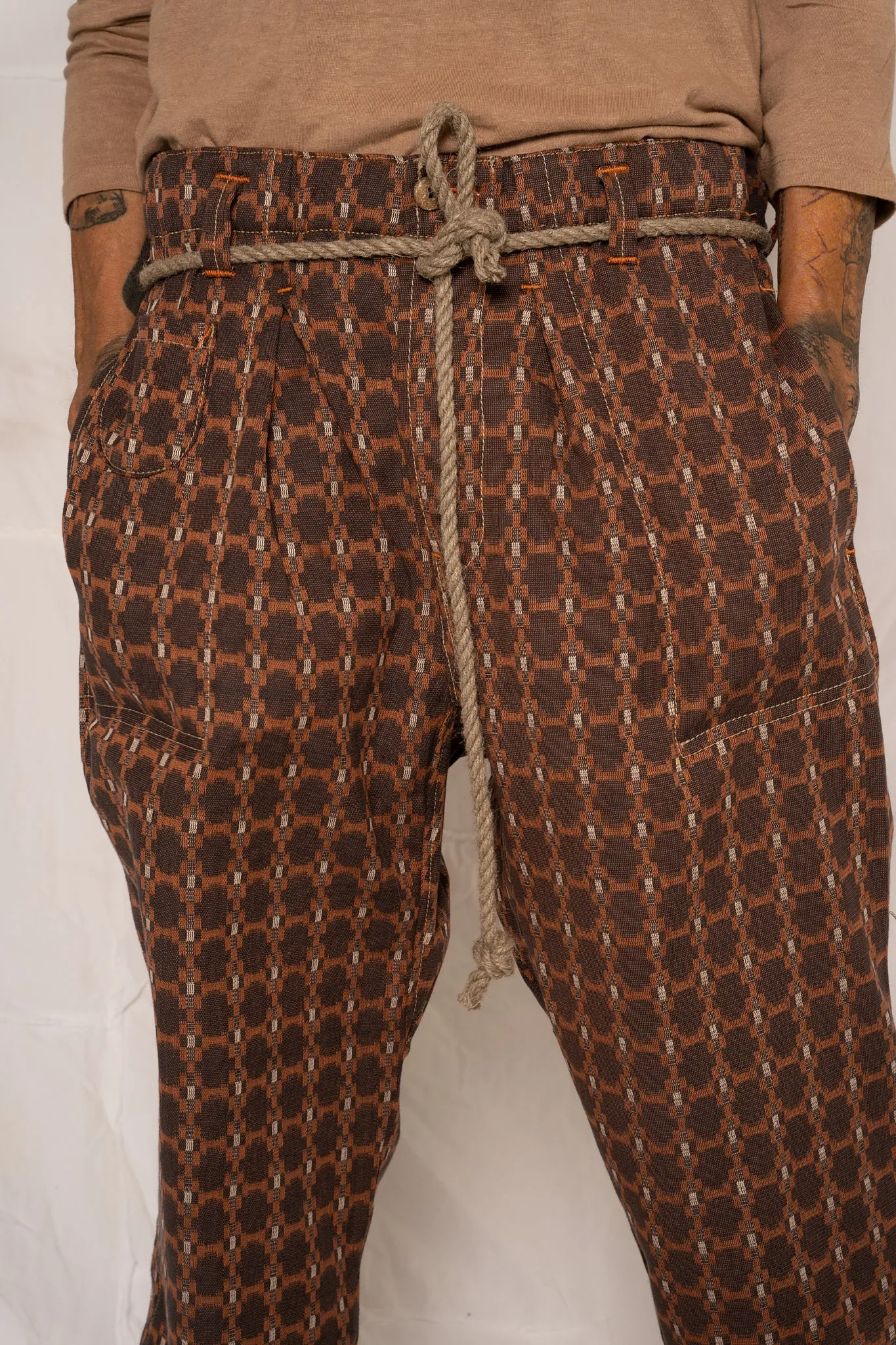 P65 Farmer Pleated Pants India Jacquard Brown