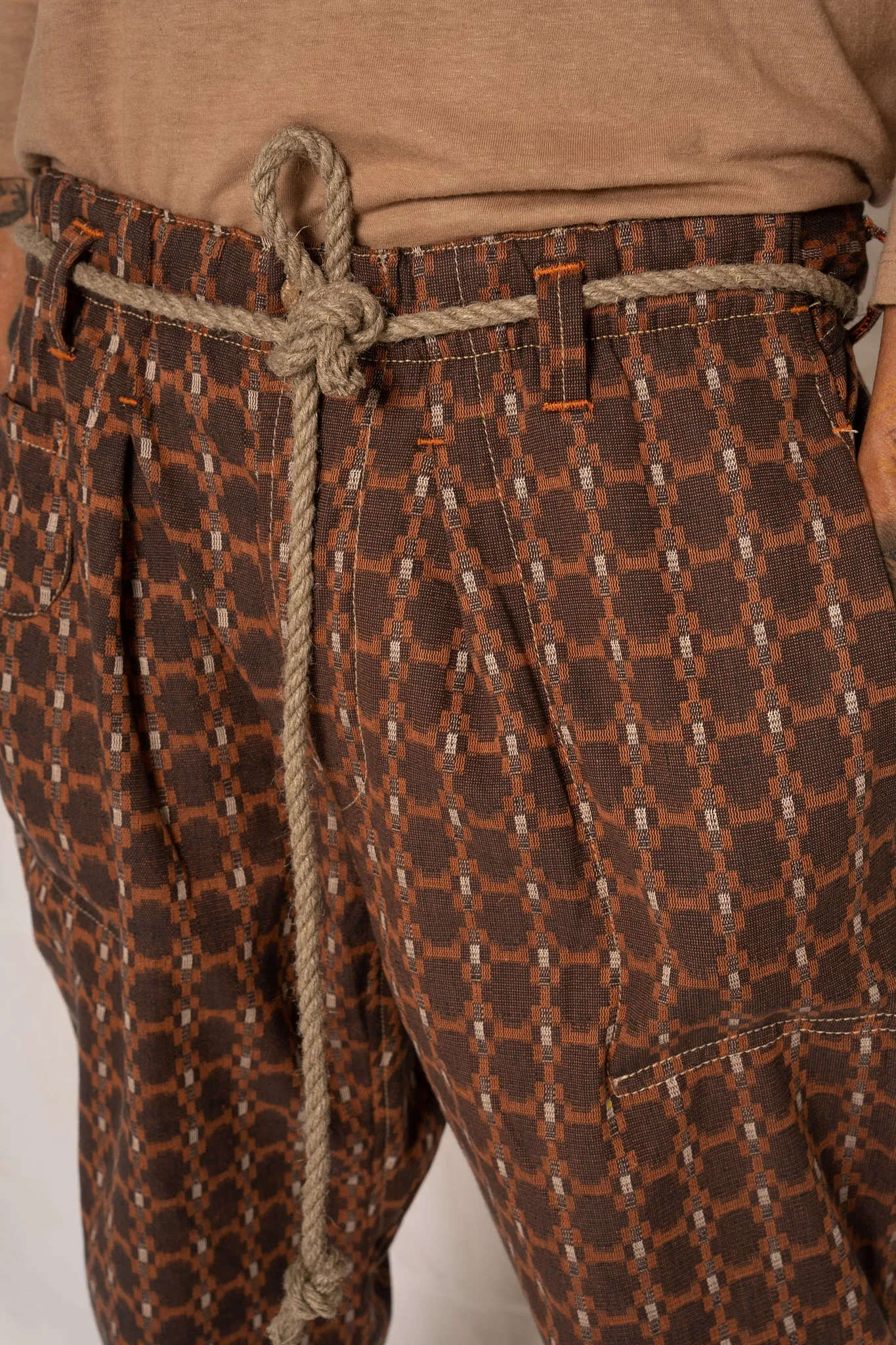 P65 Farmer Pleated Pants India Jacquard Brown