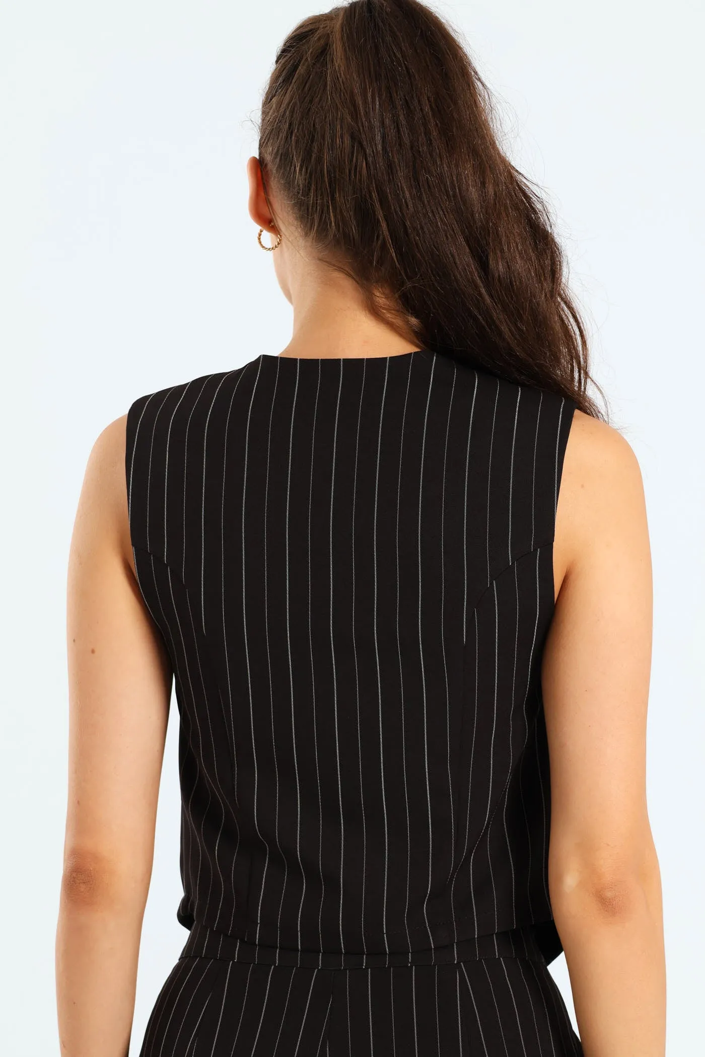 Panelled Pin Stripe Waistcoat - Black/White