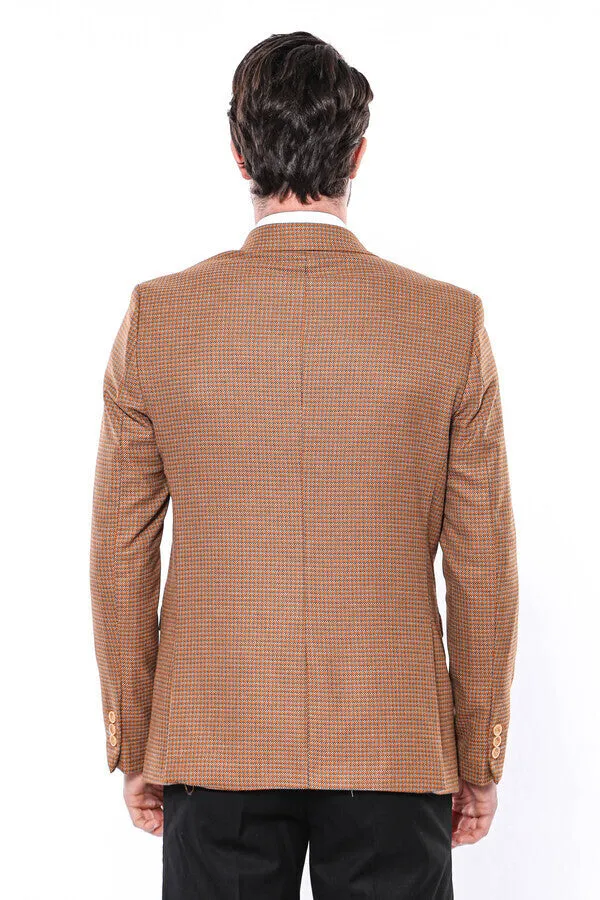 Patterned Orange Slim-Fit Blazer - Wessi