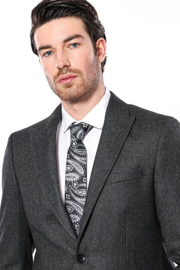 Peak Lapel Dark Grey Blazer - Wessi