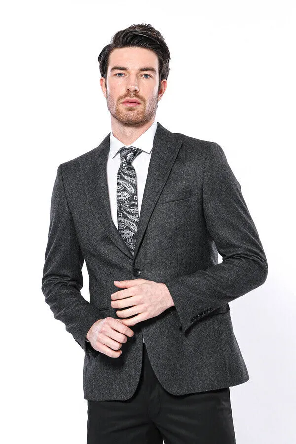 Peak Lapel Dark Grey Blazer - Wessi