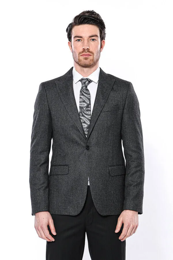 Peak Lapel Dark Grey Blazer - Wessi