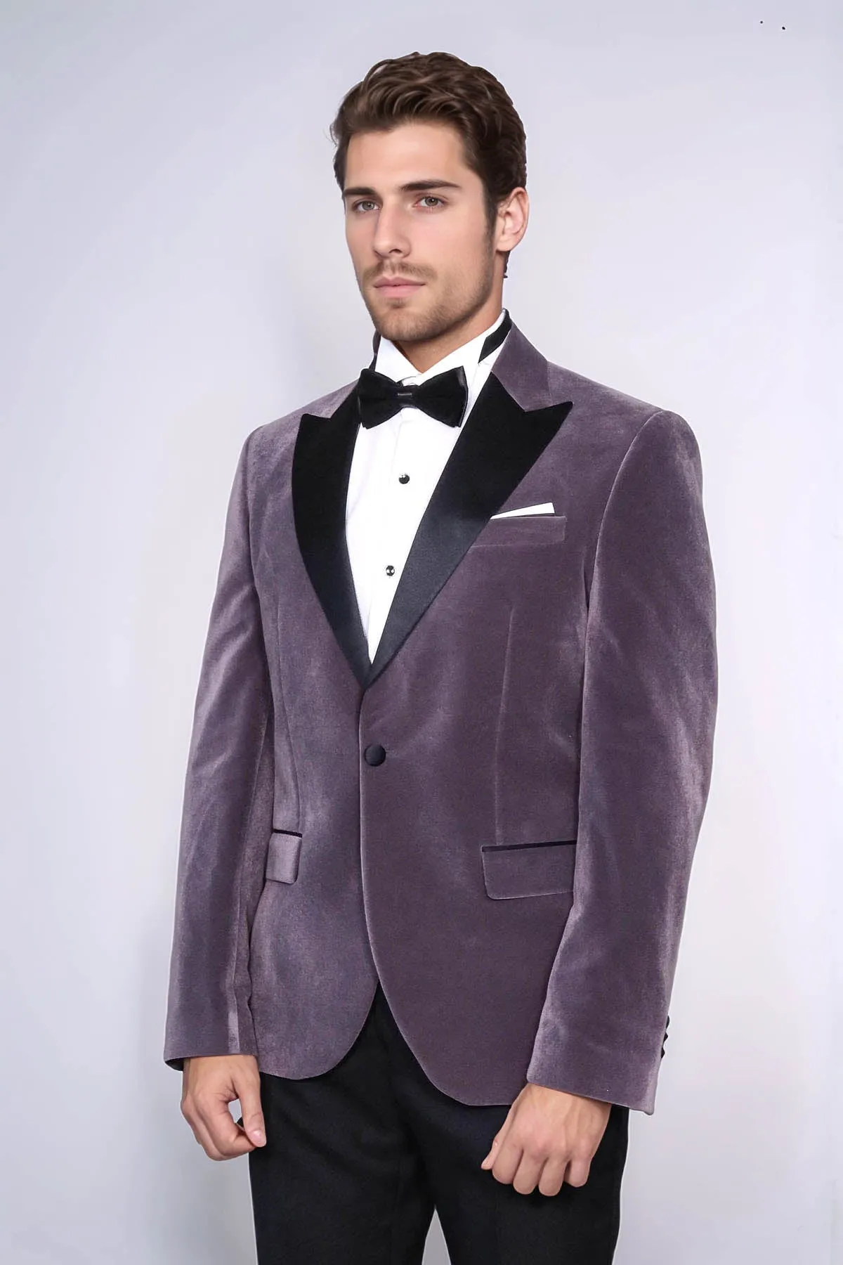Peak Lapel Velvet Purple Men Prom Blazer - Wessi