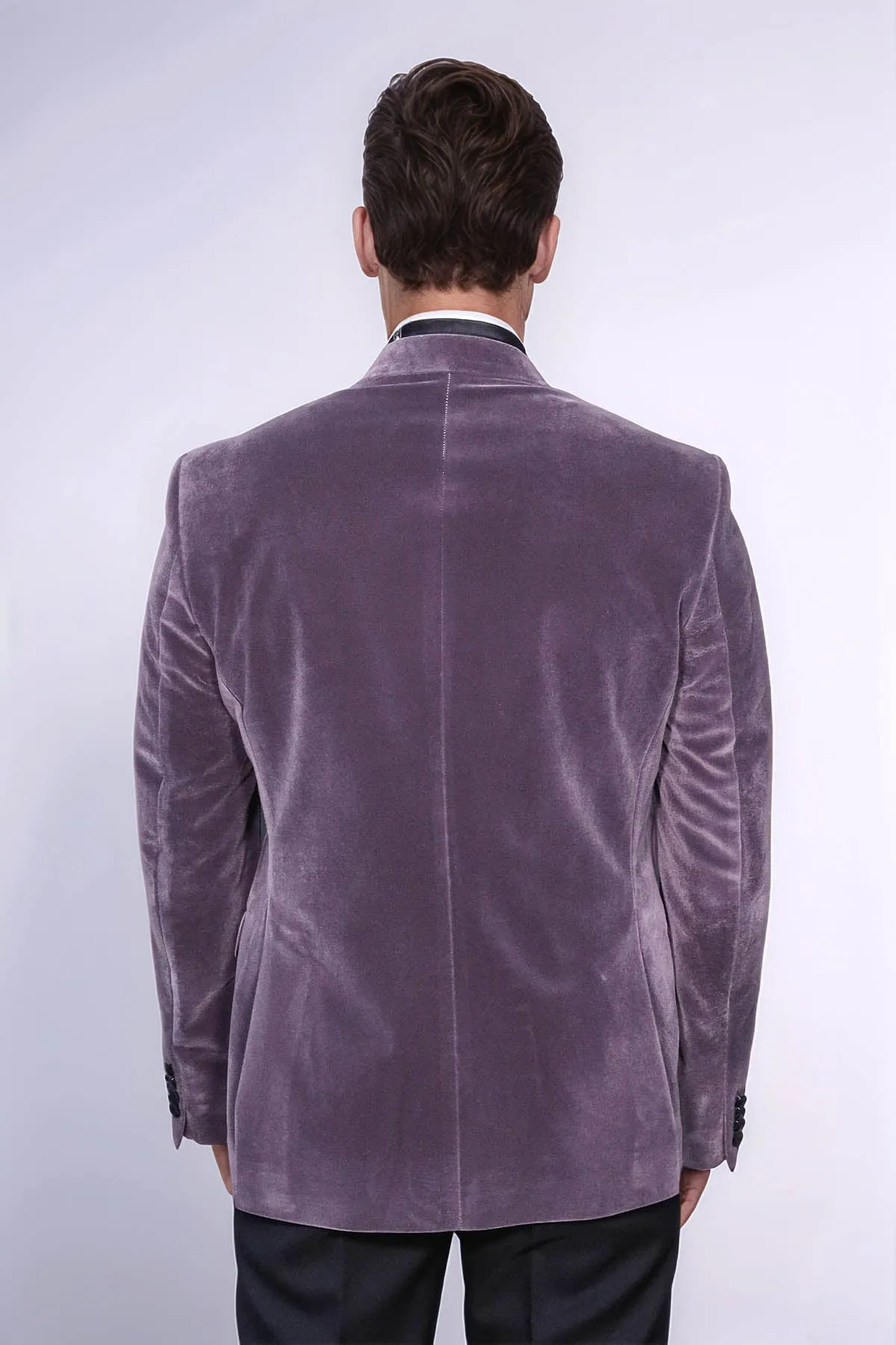 Peak Lapel Velvet Purple Men Prom Blazer - Wessi