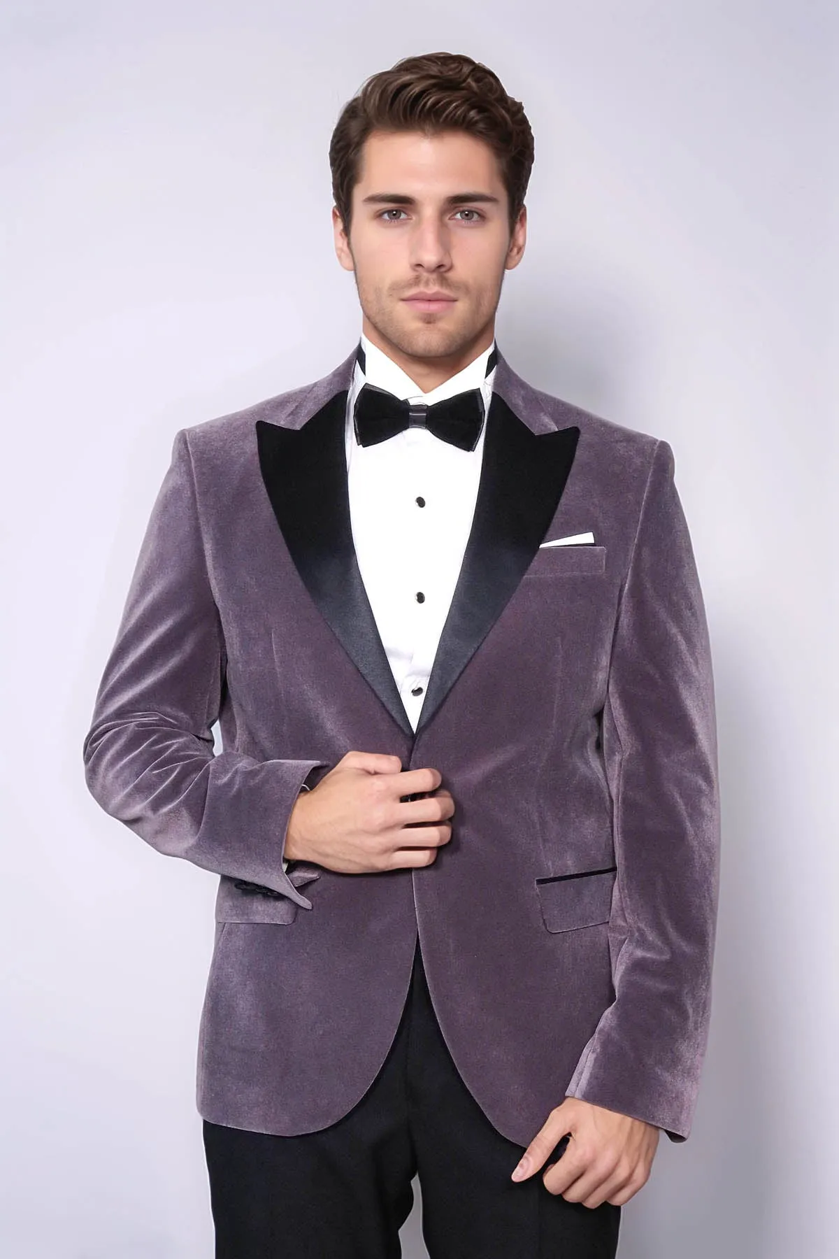 Peak Lapel Velvet Purple Men Prom Blazer - Wessi
