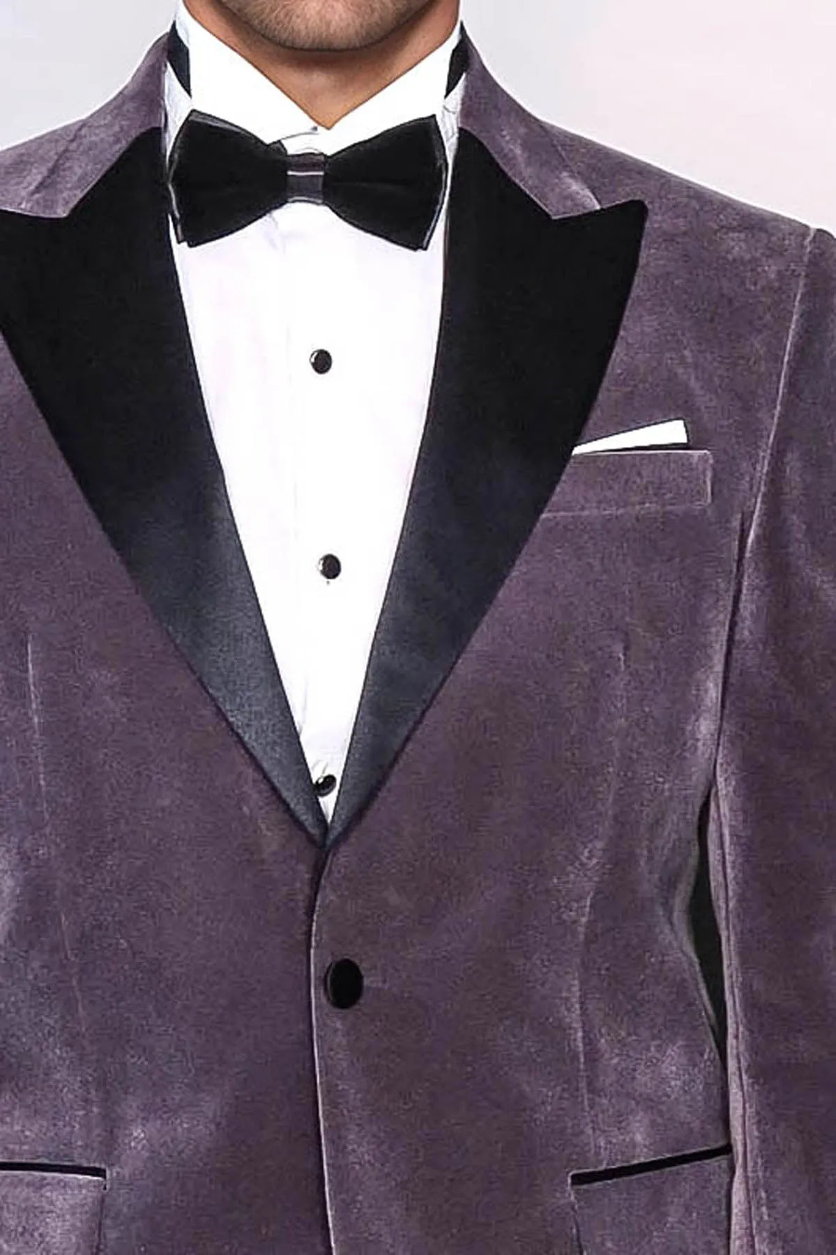 Peak Lapel Velvet Purple Men Prom Blazer - Wessi