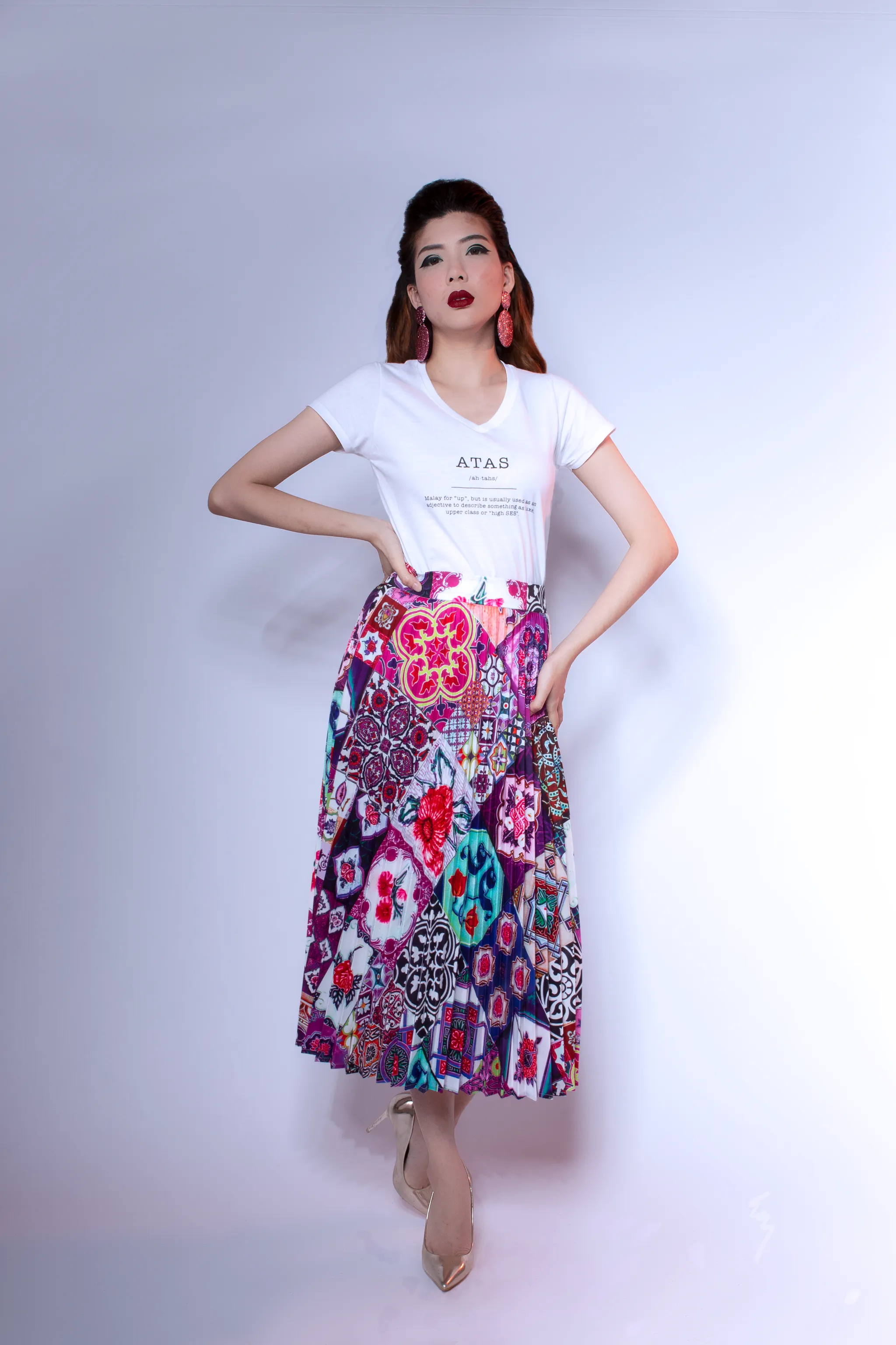 Peranakan Pleated Midi Skirt| Orchid
