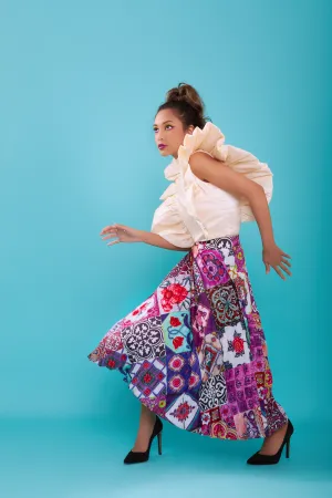 Peranakan Pleated Midi Skirt| Orchid
