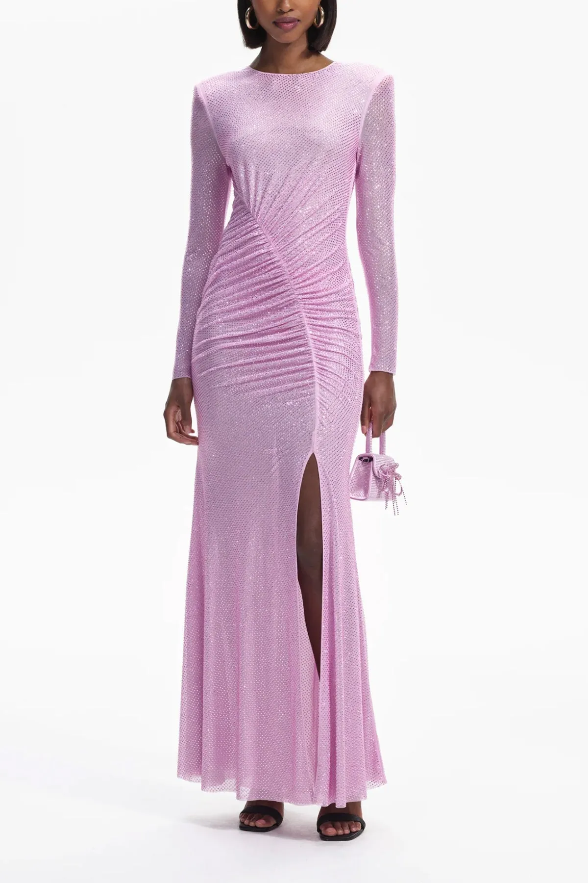 Pink Rhinestone Mesh Maxi Dress