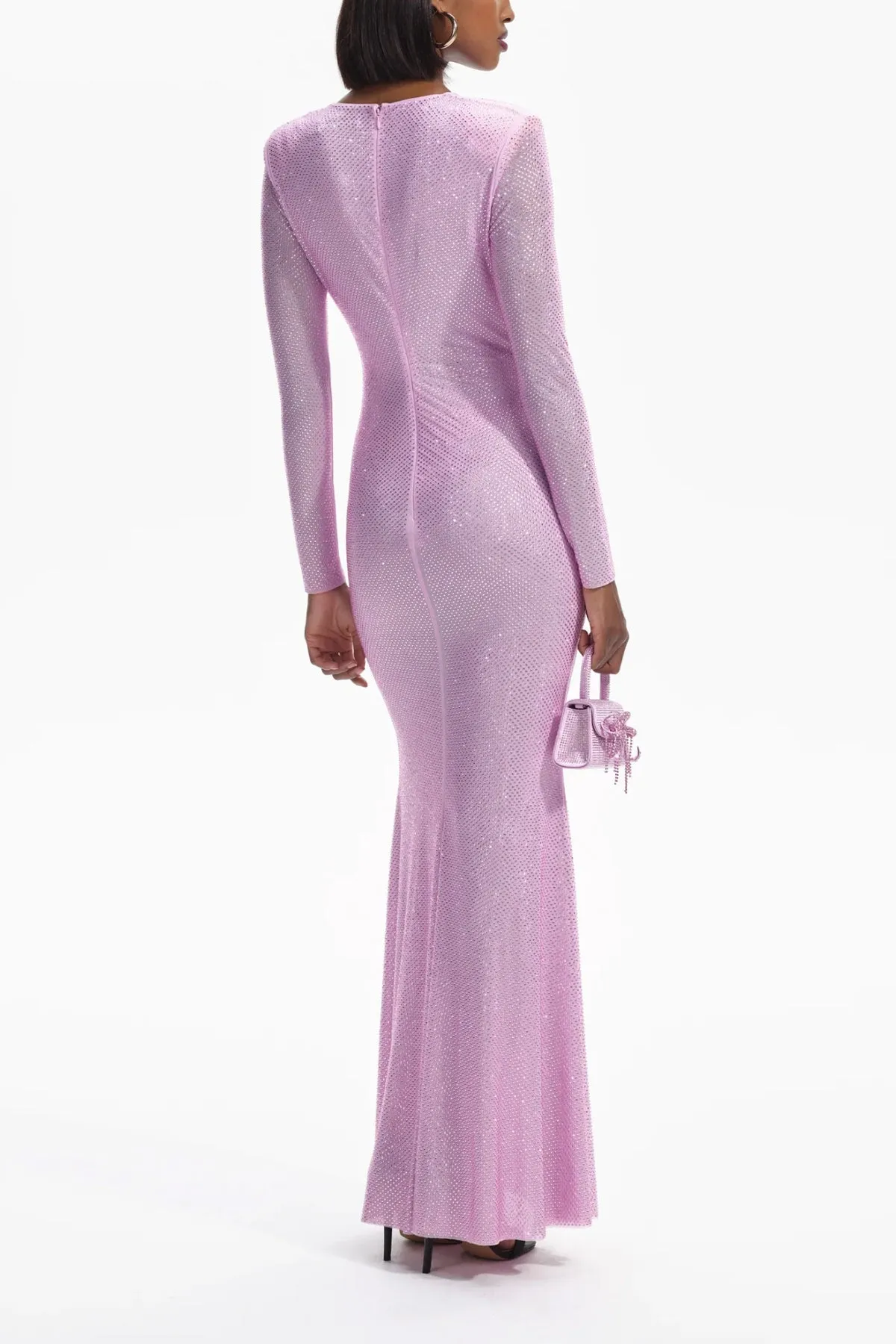 Pink Rhinestone Mesh Maxi Dress