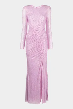 Pink Rhinestone Mesh Maxi Dress