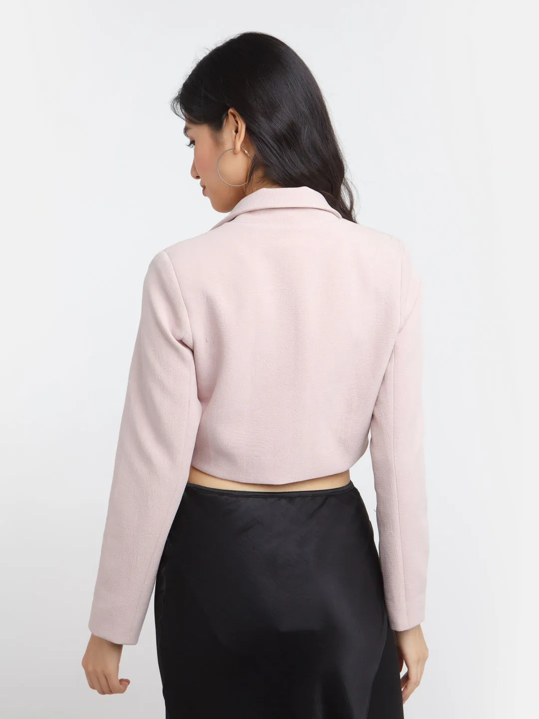 Pink Solid Crop Blazer