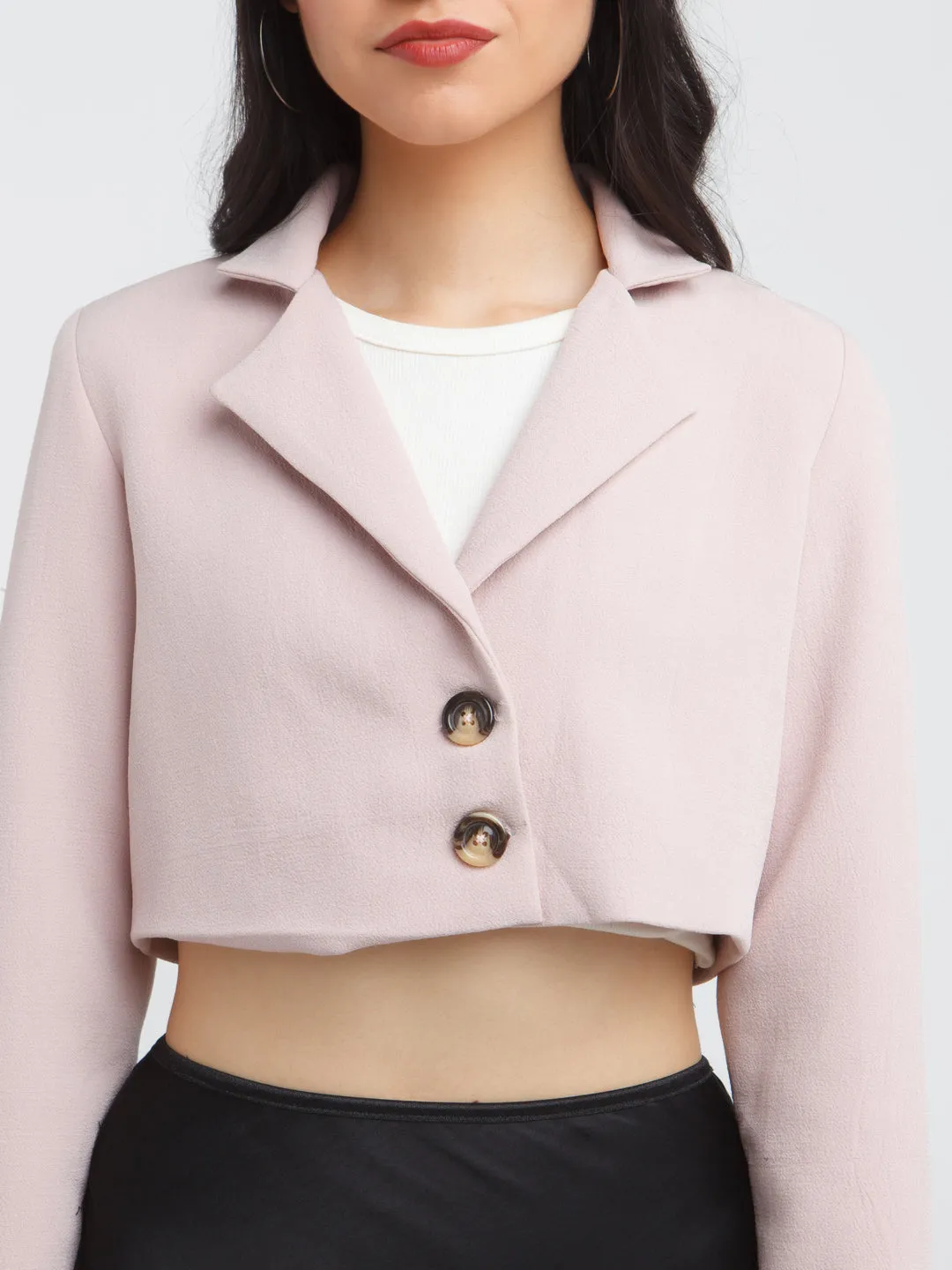 Pink Solid Crop Blazer